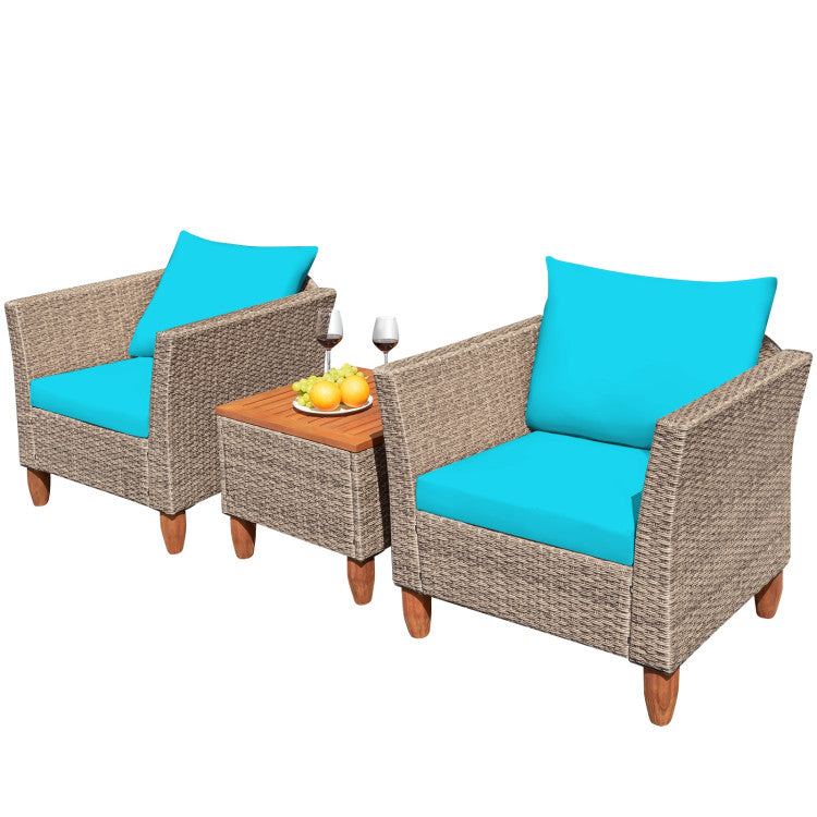 3-Piece Patio Rattan Bistro Furniture Set