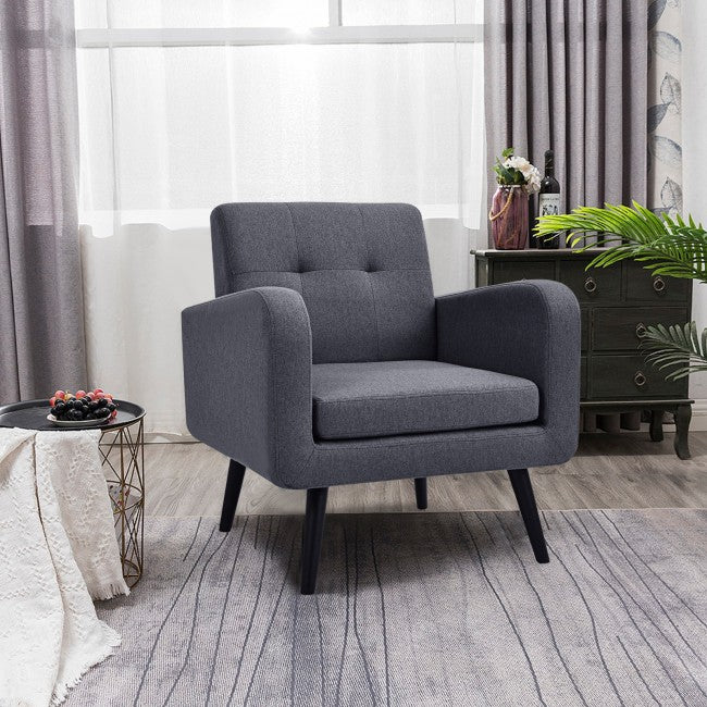 Modern Upholstered Comfy Accent Chair with Rubber Wood Legs