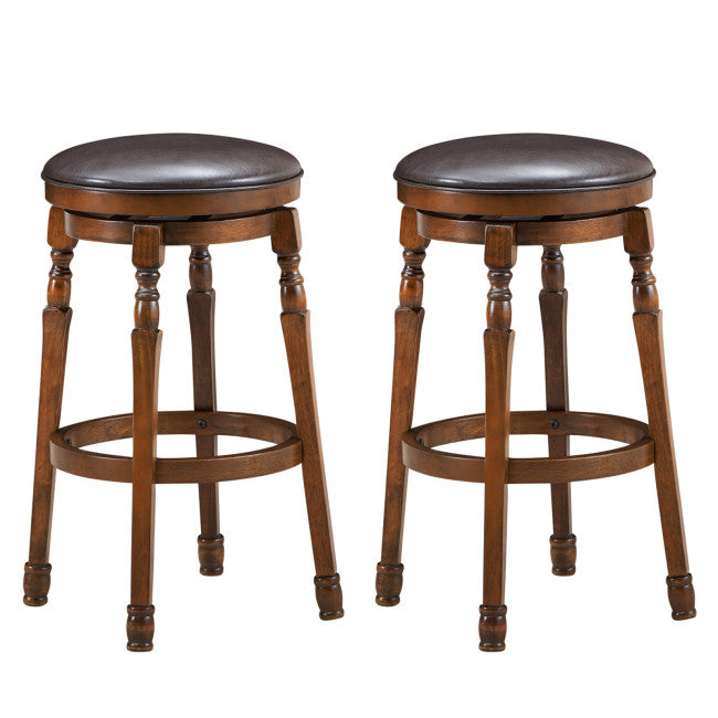 Set of 2 29-Inch Swivel Leather Padded Dining Bar Stool