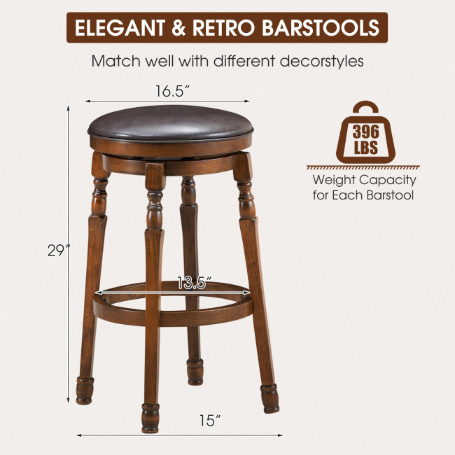 Set of 2 29-Inch Swivel Leather Padded Dining Bar Stool