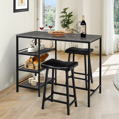 3 Pieces Counter Height Dining Bar Table Set with 2 Stools and 3 Storage Shelves