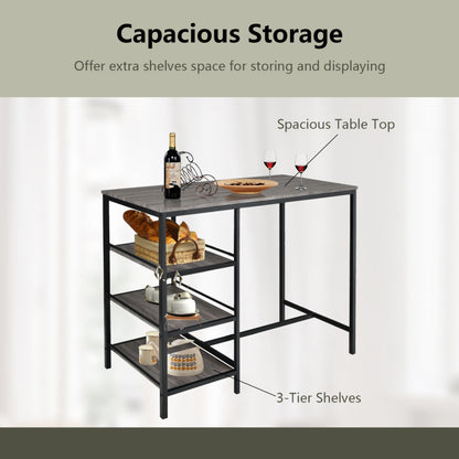 3 Pieces Counter Height Dining Bar Table Set with 2 Stools and 3 Storage Shelves