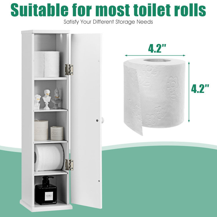Free Standing Toilet Paper Holder with 4 Shelves and Top Slot for Bathroom
