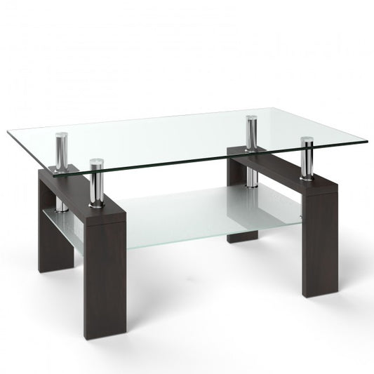 Rectangular Tempered Glass Coffee Table with Shelf