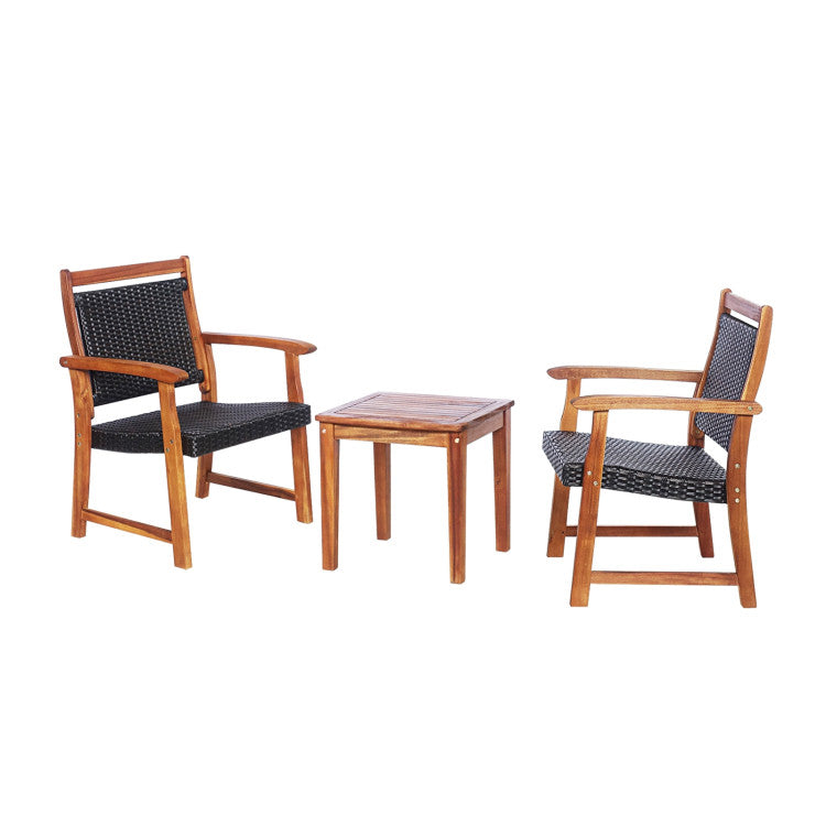 3-Piece Acacia Wood Framed Rattan Bistro Set