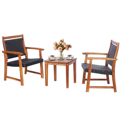 3-Piece Acacia Wood Framed Rattan Bistro Set