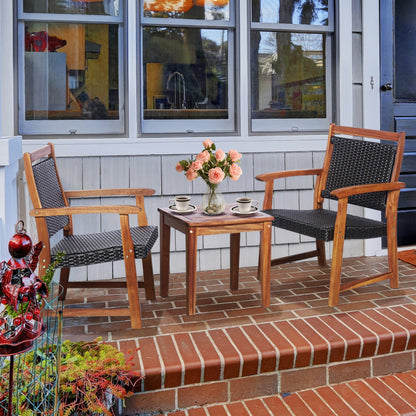 3-Piece Acacia Wood Framed Rattan Bistro Set