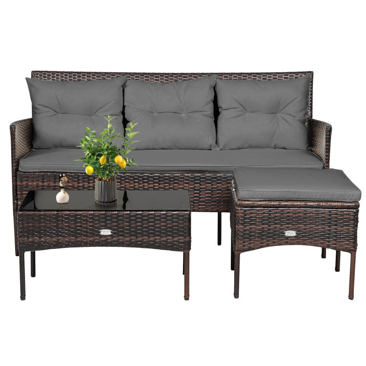 3-Piece Patio Furniture Sectional Set with 5 Cozy Seats and Back Cushions