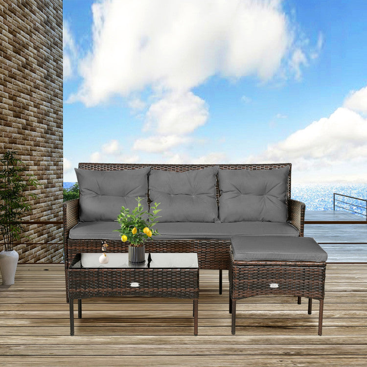 3-Piece Patio Furniture Sectional Set with 5 Cozy Seats and Back Cushions