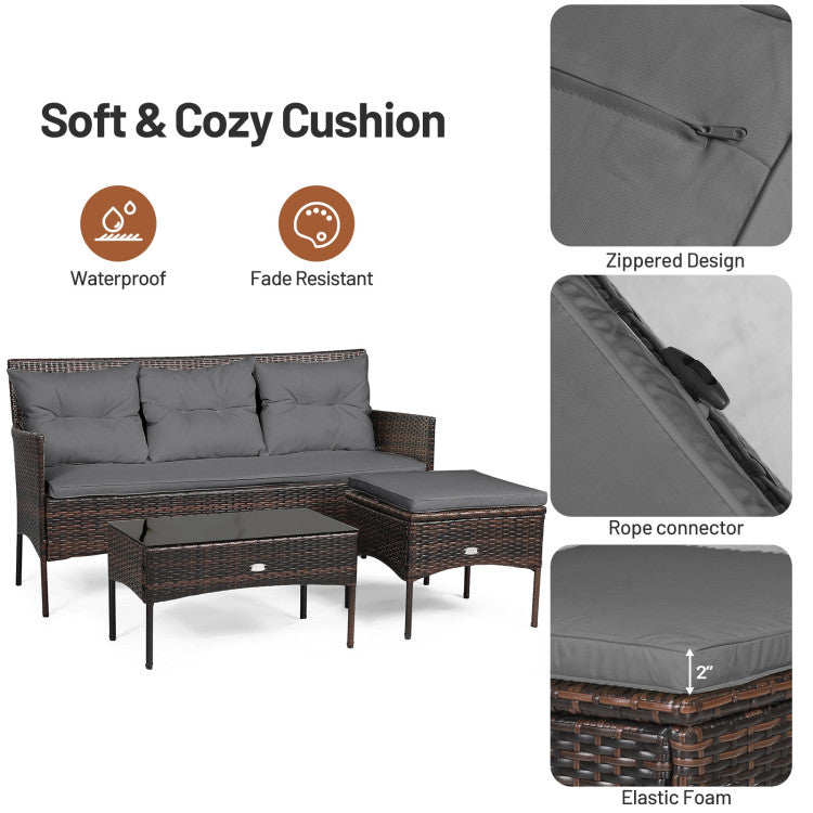 3-Piece Patio Furniture Sectional Set with 5 Cozy Seats and Back Cushions