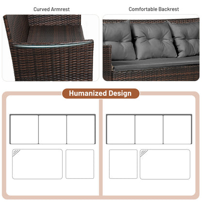 3-Piece Patio Furniture Sectional Set with 5 Cozy Seats and Back Cushions