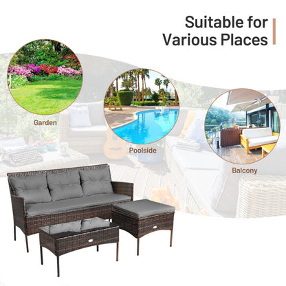 3-Piece Patio Furniture Sectional Set with 5 Cozy Seats and Back Cushions