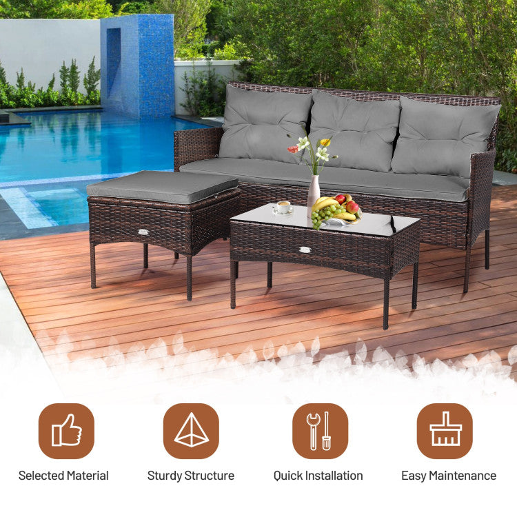 3-Piece Patio Furniture Sectional Set with 5 Cozy Seats and Back Cushions