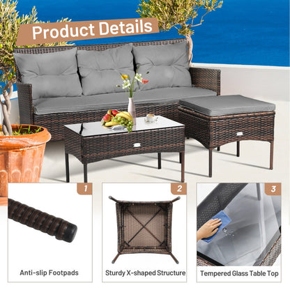 3-Piece Patio Furniture Sectional Set with 5 Cozy Seats and Back Cushions