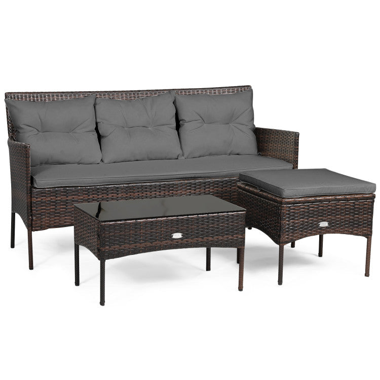 3-Piece Patio Furniture Sectional Set with 5 Cozy Seats and Back Cushions