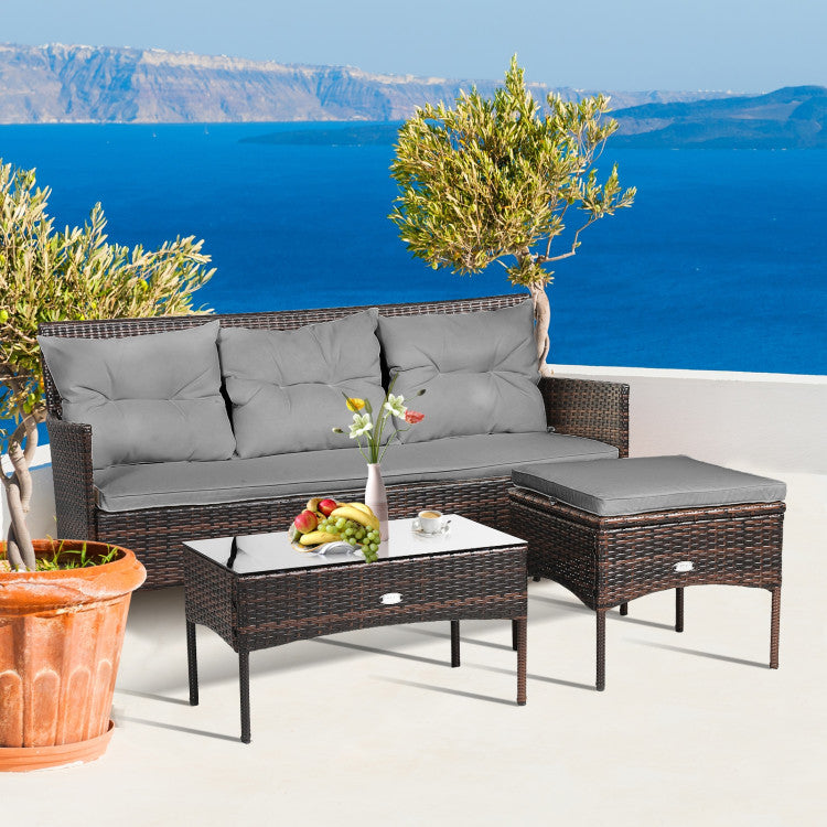 3-Piece Patio Furniture Sectional Set with 5 Cozy Seats and Back Cushions