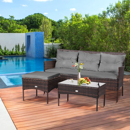 3-Piece Patio Furniture Sectional Set with 5 Cozy Seats and Back Cushions