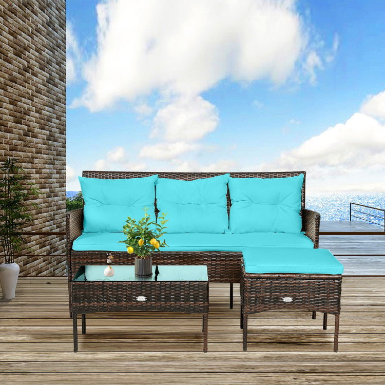 3-Piece Patio Furniture Sectional Set with 5 Cozy Seats and Back Cushions