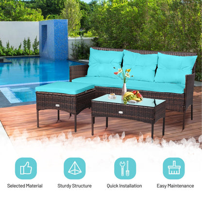 3-Piece Patio Furniture Sectional Set with 5 Cozy Seats and Back Cushions