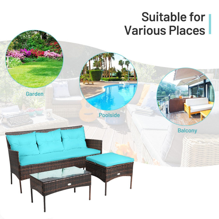 3-Piece Patio Furniture Sectional Set with 5 Cozy Seats and Back Cushions