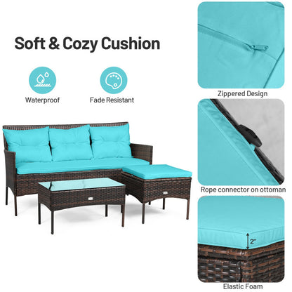 3-Piece Patio Furniture Sectional Set with 5 Cozy Seats and Back Cushions