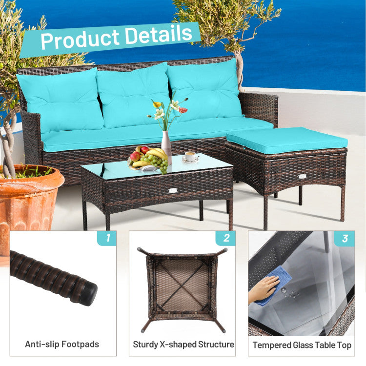 3-Piece Patio Furniture Sectional Set with 5 Cozy Seats and Back Cushions