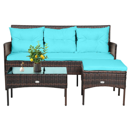 3-Piece Patio Furniture Sectional Set with 5 Cozy Seats and Back Cushions