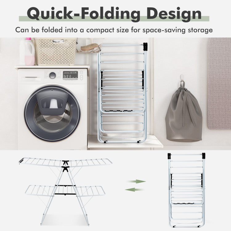Costway 2-Level Foldable Clothes Drying with Height-Adjustable Gullwing