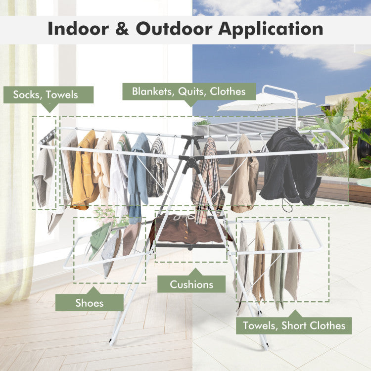 Costway 2-Level Foldable Clothes Drying with Height-Adjustable Gullwing