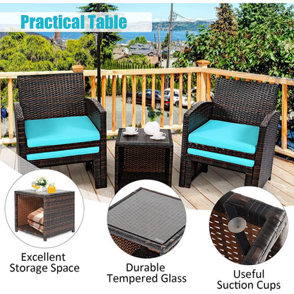 5 Pieces Patio Rattan Furniture Set with Ottoman and Tempered Glass Coffee Table