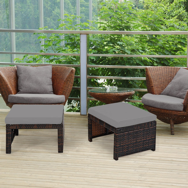 2 Pieces Cushioned Patio Rattan Ottoman Foot Rest