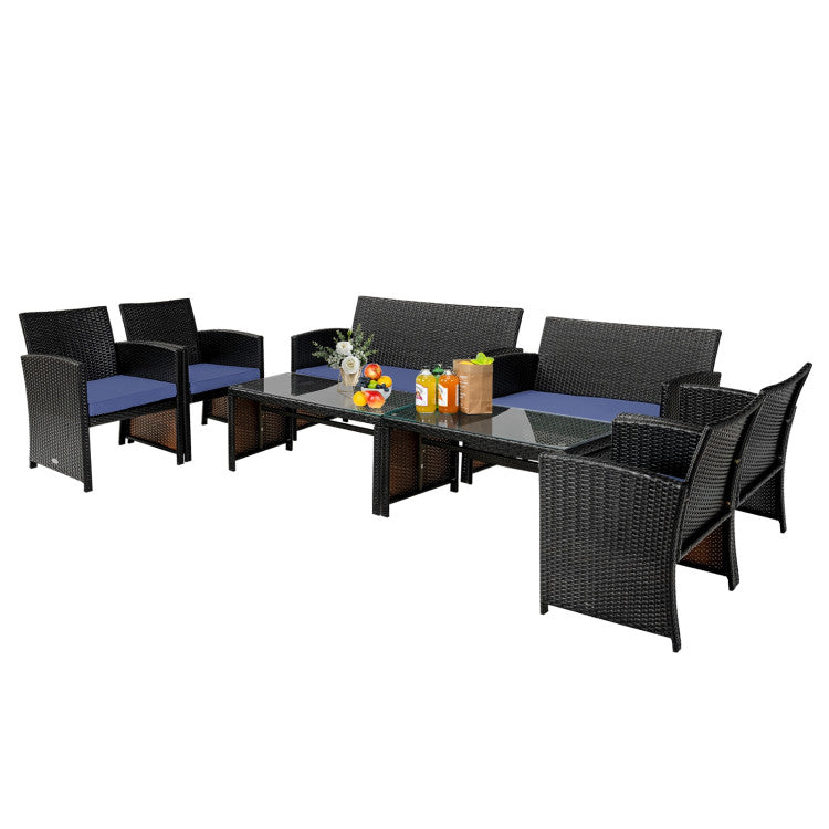 4 Piece Patio Rattan Cushioned Furniture Set