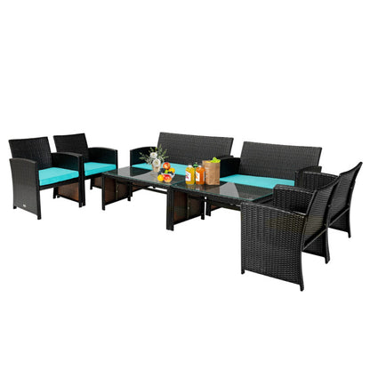 4 Piece Patio Rattan Cushioned Furniture Set