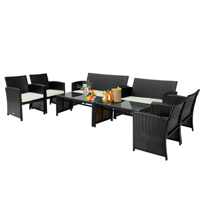 4 Piece Patio Rattan Cushioned Furniture Set