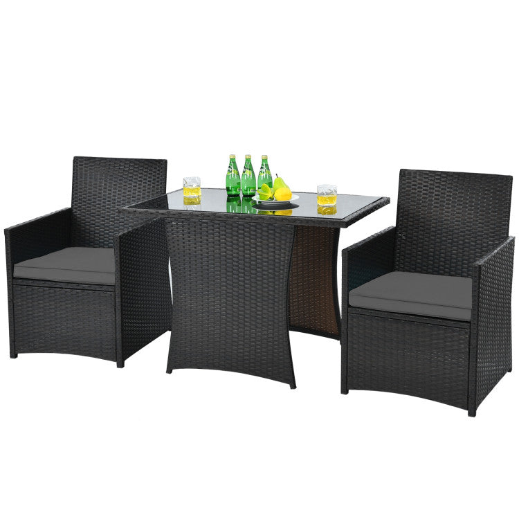 3-Piece Patio Rattan Furniture Set with Cushion and Sofa Armrest