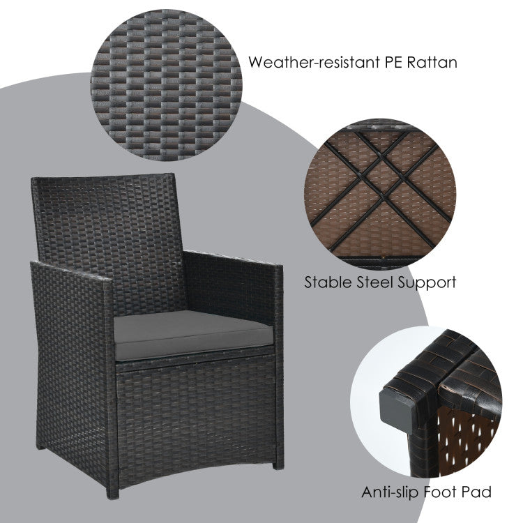 3-Piece Patio Rattan Furniture Set with Cushion and Sofa Armrest