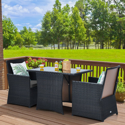 3-Piece Patio Rattan Furniture Set with Cushion and Sofa Armrest