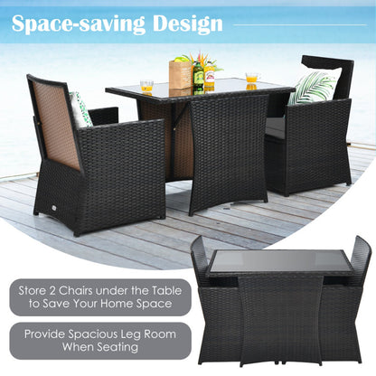 3-Piece Patio Rattan Furniture Set with Cushion and Sofa Armrest