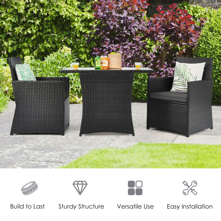 3-Piece Patio Rattan Furniture Set with Cushion and Sofa Armrest