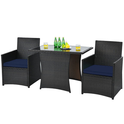 3-Piece Patio Rattan Furniture Set with Cushion and Sofa Armrest