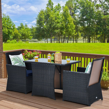 3-Piece Patio Rattan Furniture Set with Cushion and Sofa Armrest