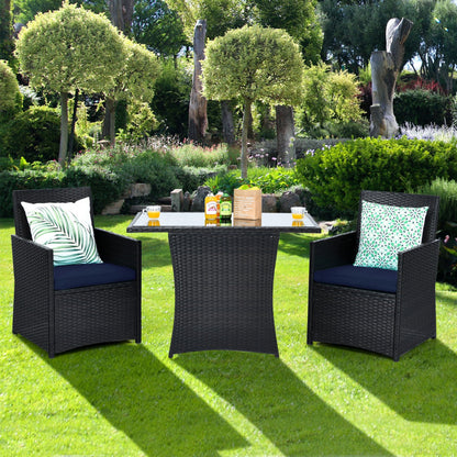 3-Piece Patio Rattan Furniture Set with Cushion and Sofa Armrest