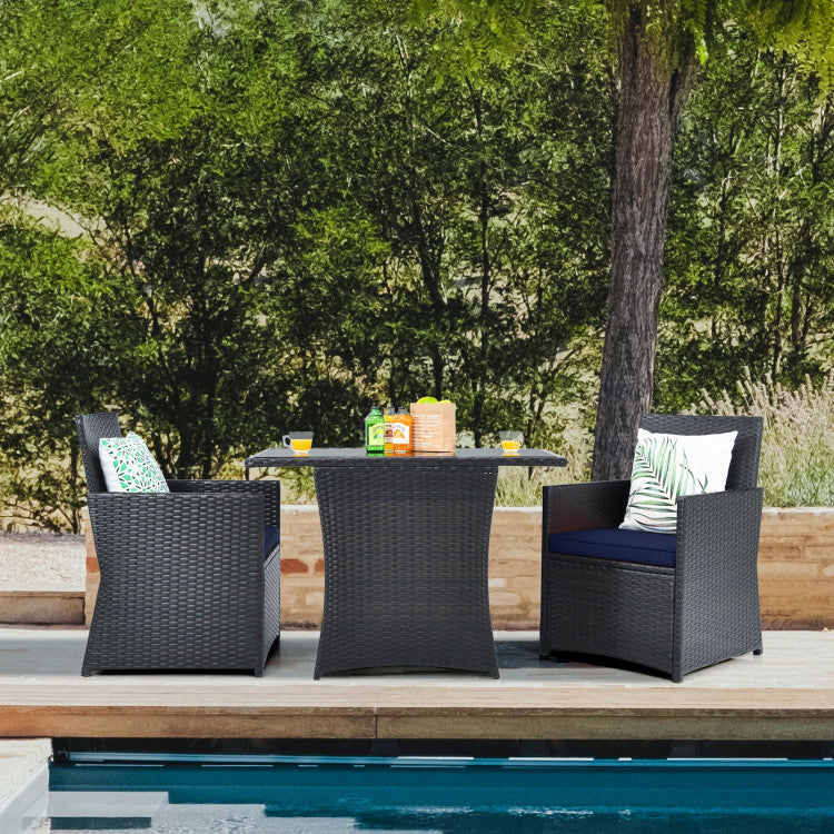 3-Piece Patio Rattan Furniture Set with Cushion and Sofa Armrest