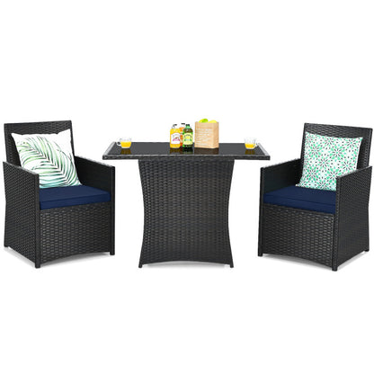 3-Piece Patio Rattan Furniture Set with Cushion and Sofa Armrest