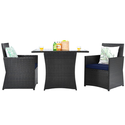 3-Piece Patio Rattan Furniture Set with Cushion and Sofa Armrest