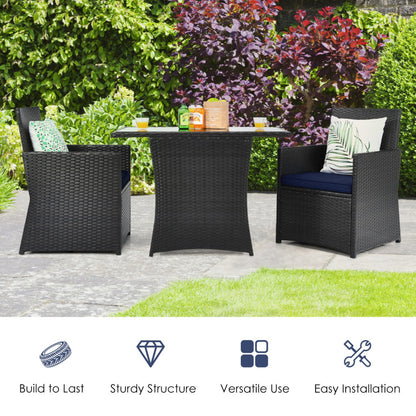 3-Piece Patio Rattan Furniture Set with Cushion and Sofa Armrest