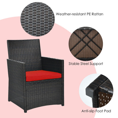 3-Piece Patio Rattan Furniture Set with Cushion and Sofa Armrest