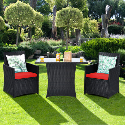 3-Piece Patio Rattan Furniture Set with Cushion and Sofa Armrest