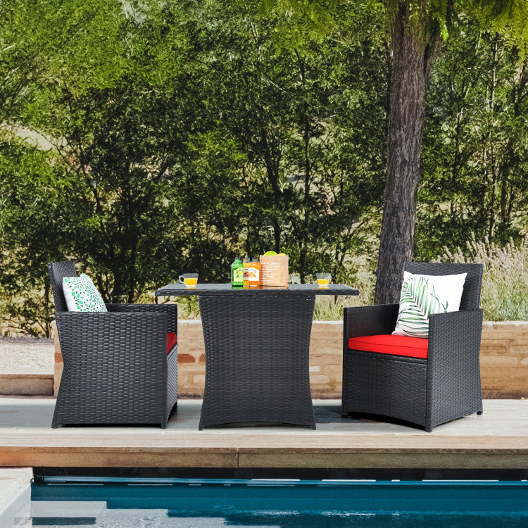 3-Piece Patio Rattan Furniture Set with Cushion and Sofa Armrest