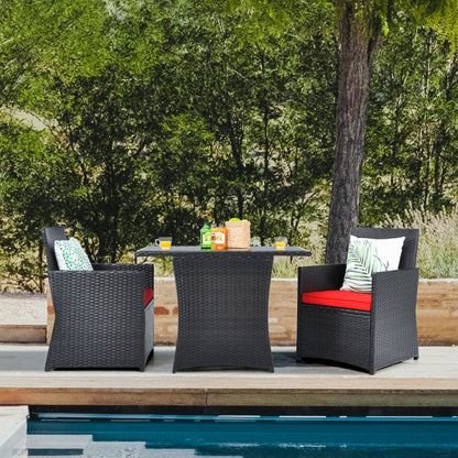 3-Piece Patio Rattan Furniture Set with Cushion and Sofa Armrest